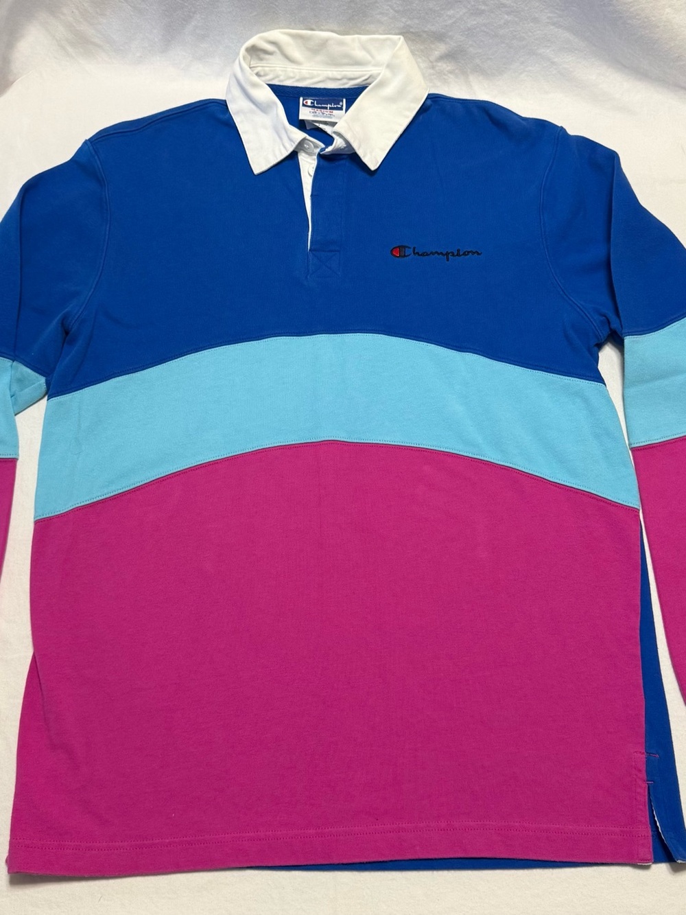 Champion Colorblock Rugby Shirt in Royal Blue, Light Blue & Magenta